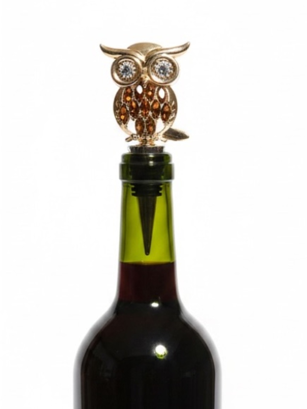 JEWELED OWL STAINLESS STEEL WINE STOPPER NEW IN BOX